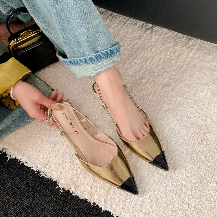 Karin Luna In Stock 24New Year's stock is now available Color Block Pointed Toe Full Leather Sandals