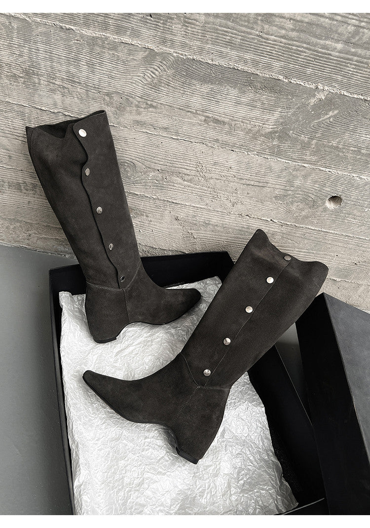 Karin Luna Bestseller Hot-Selling Hidden Buckle Lazy Style Square-Toe Height-Increasing Suede Western Boots