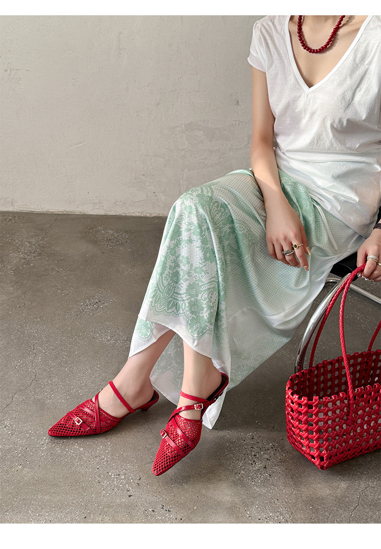 Karin Luna In Stock  Spot Goods  Mesh Series Elegant Closed-Toe Belt Buckle Slippers