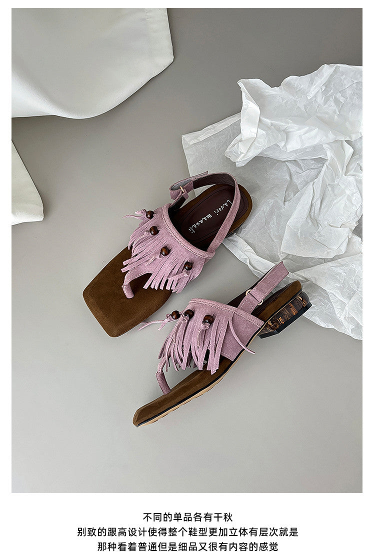 Karin Luna  Tassel Series~Spot Goods  In-stock Clip-toe Square Toe Sandals