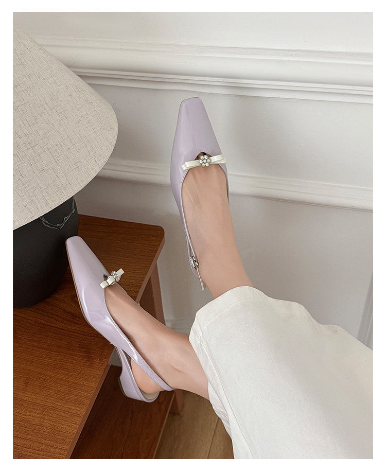 Karin Luna In Stock In Stock Sweet Bowknot Small Square Toe Chunky Heel Closed-toe Elegant Retro Sandals