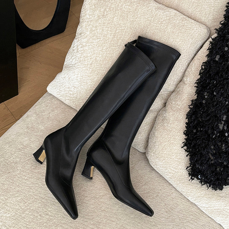 Karin Luna In Stock In Stock  Square Toe Chunky Heel Korean Style Elegant Long Boots