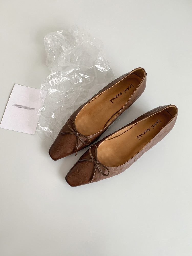 Karin Luna Full Layer Inside and Out~Basic Versatile Small Square Toe Butterfly Knot Irregular Heel Single Shoes
