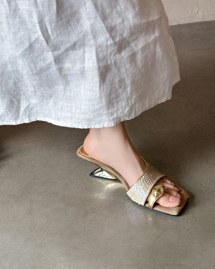 Karin Luna Fish Skin Series~Minimalist Square Toe Popular Irregular Heel Slippers