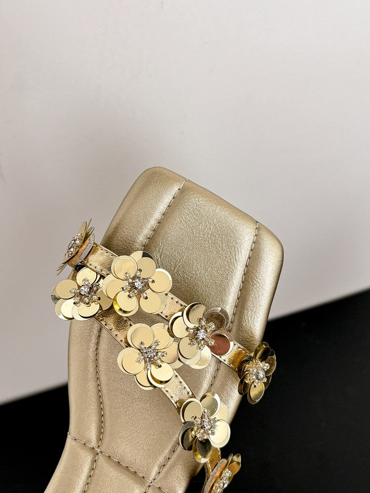 Karin Luna In Stock Spot Goods All the Best Square-Toed Sequin Flower Sandals
