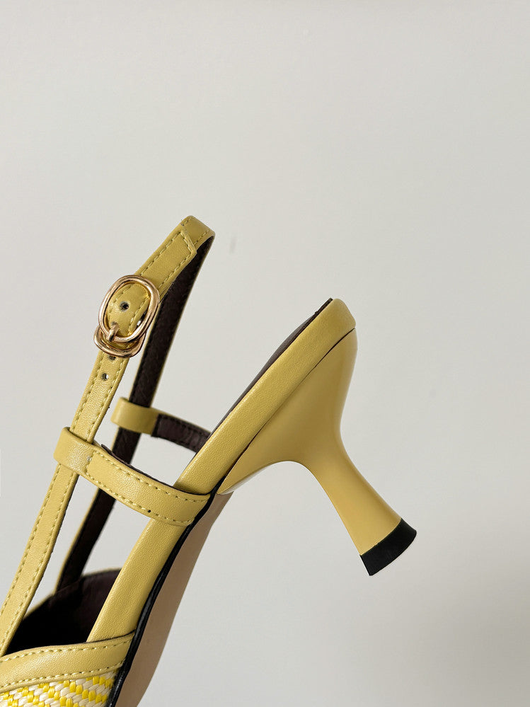 Karin Luna In Stock Spot Goods Braided Style Elegant Thin Heel Pointed Toe Closed-Toe Sandals