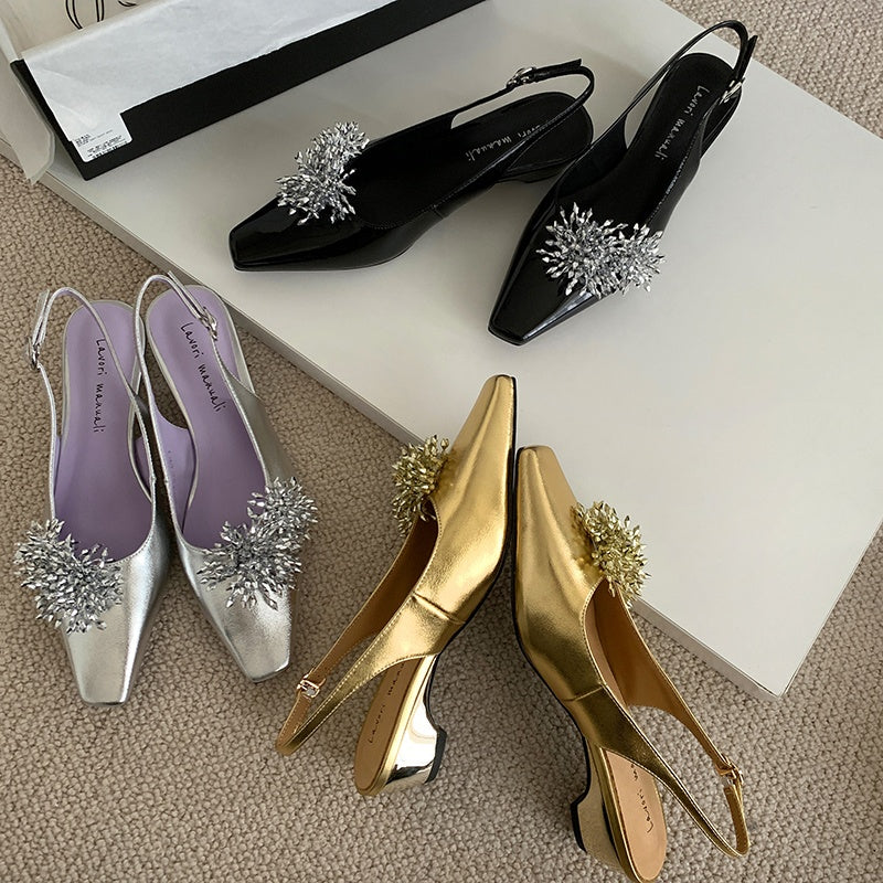 Karin Luna Brilliant Fireworks~Elegant Square-Toed Closed-Toe Chunky Heel Sandals