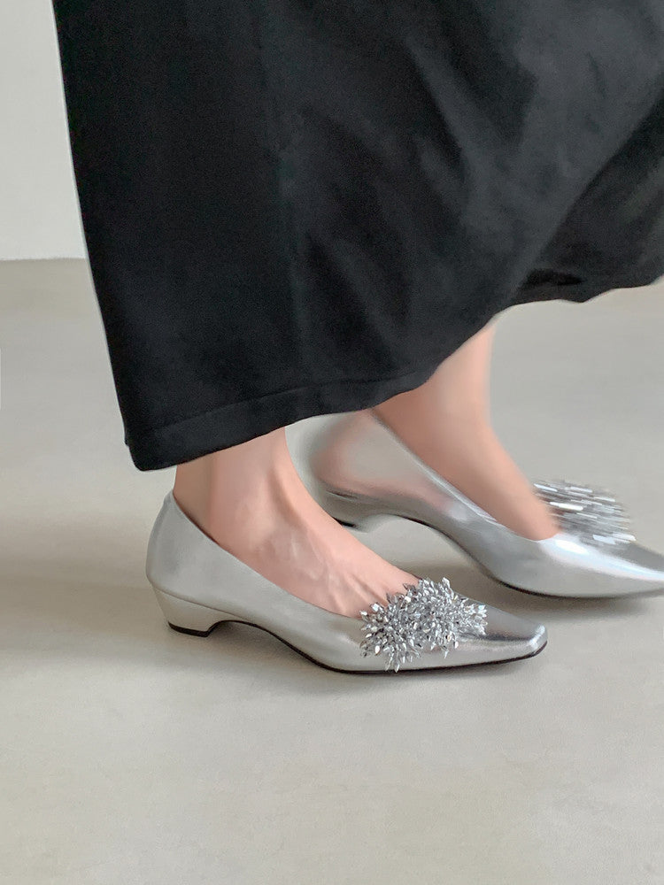 Karin Luna In Stock Spot Goods Exquisite Fireworks Buckle Small Square Toe Chunky Heel Commuter Shoes