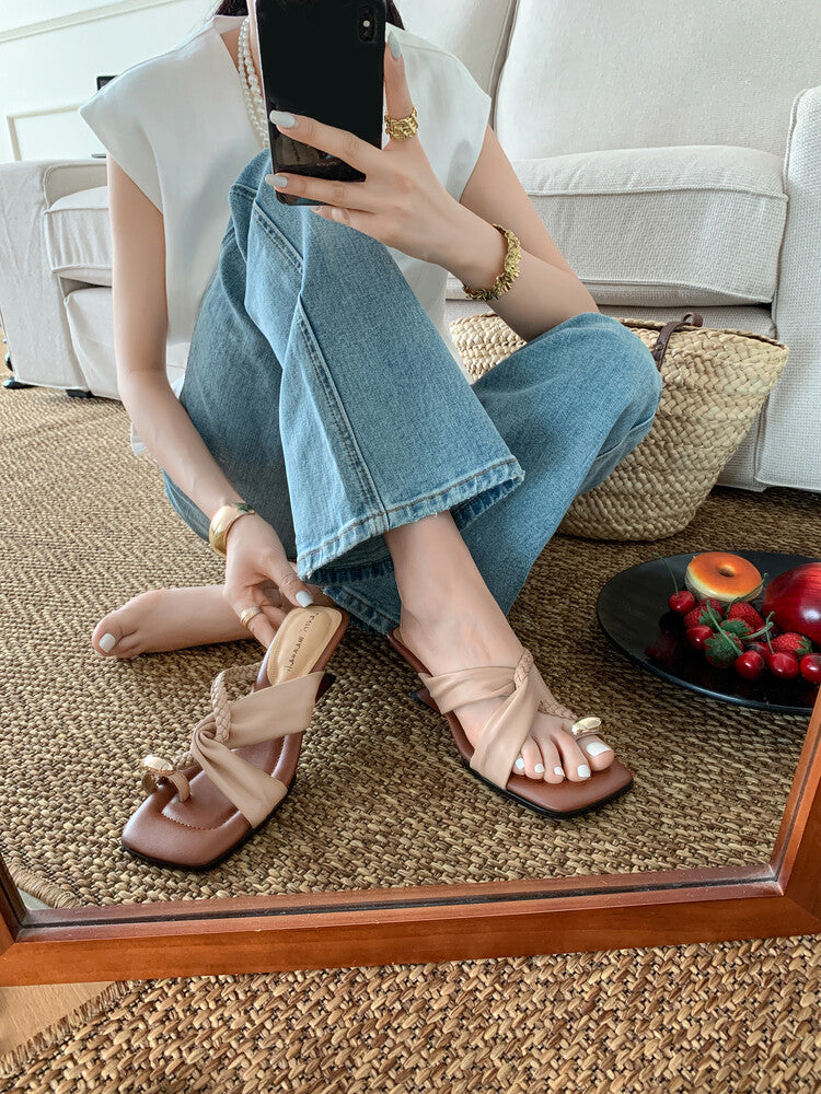 Karin Luna has a sense of design ~Twist Braided Cross Strap Square Toe Sandals