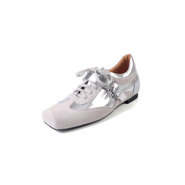 Karin Luna In Stock Spot Goods  Designed retro square-toe ballet shoes with laces