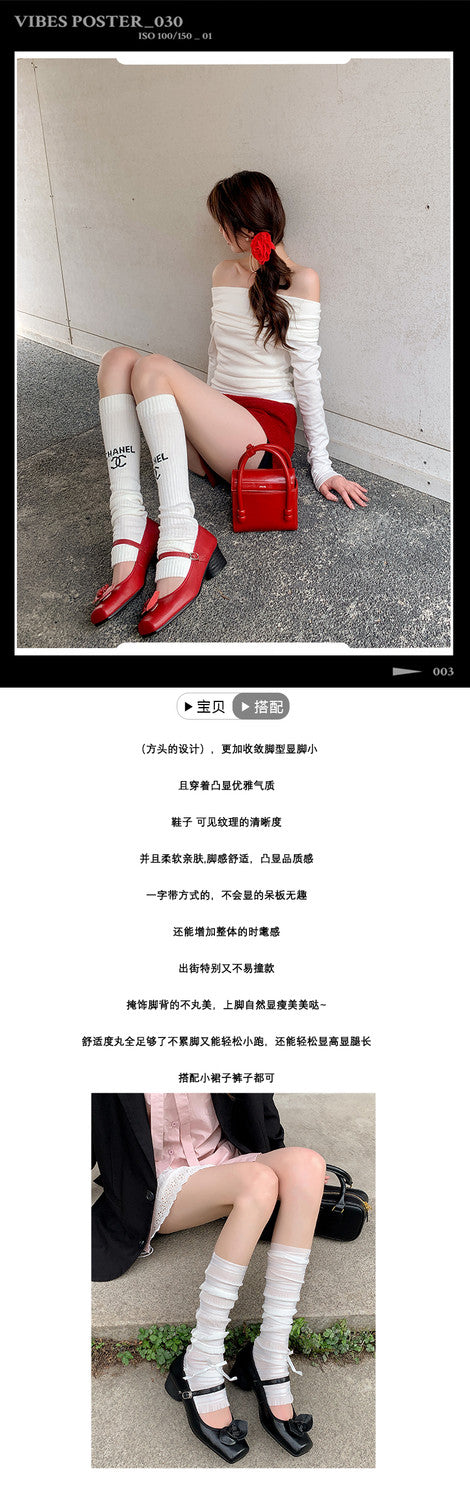 Karin Luna In Stock Spot Goods  Vintage Three-Dimensional Camellia Square-Toed Mary Jane Shoes