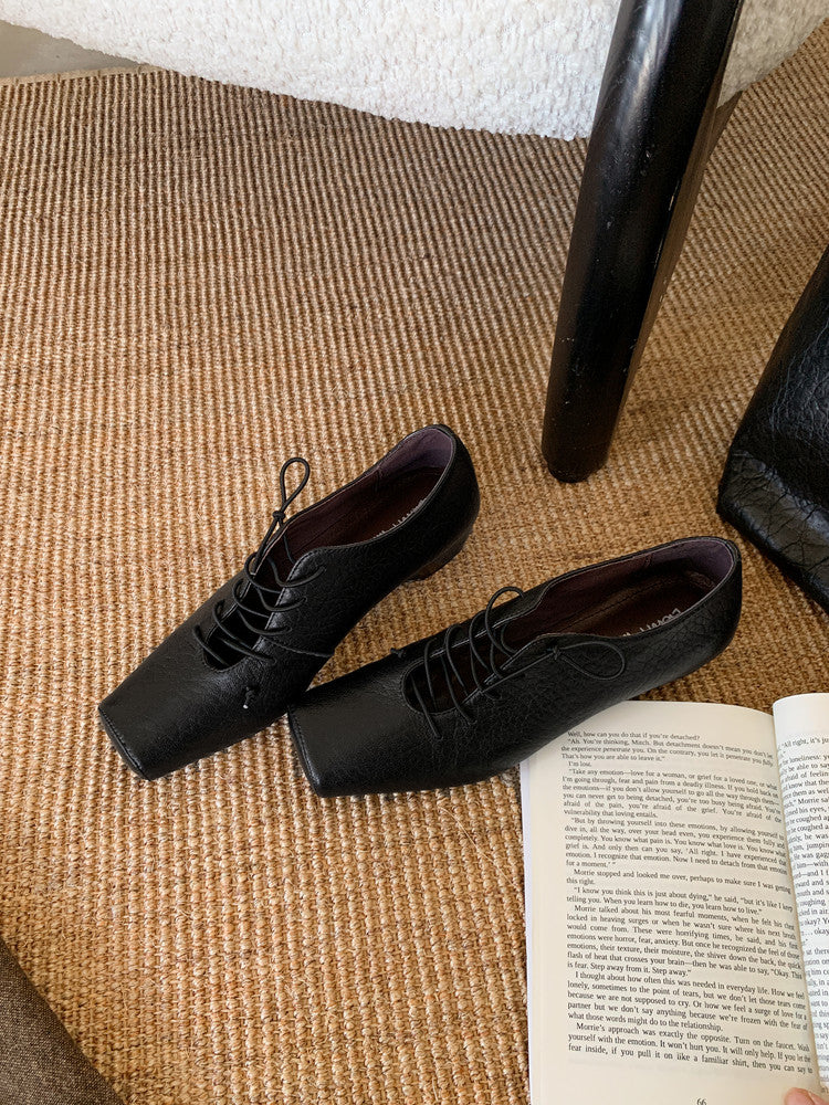 Karin Luna In Stock Spot Goods Elephant Pattern Series~Square-Toed Old Money Style Internal Height-Increasing Flats