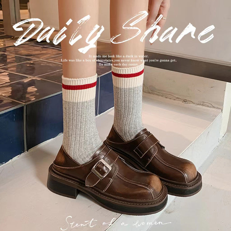 Karin Luna In Stock Spot Goods Metal Round Toe Cow Leather Thick Sole Flats
