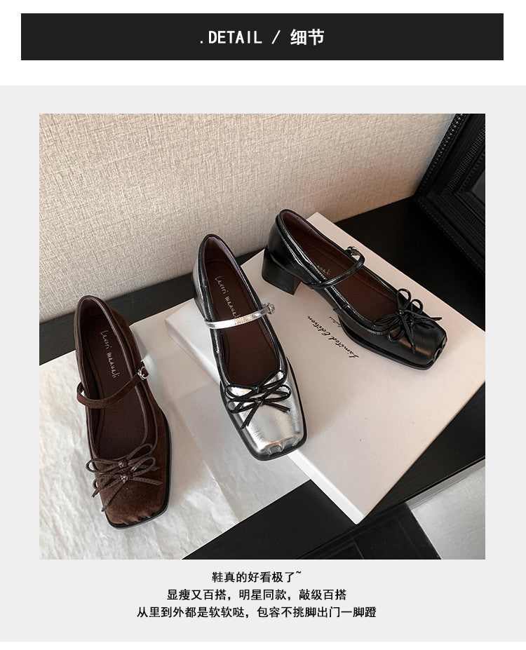 Karin Luna In Stock Spot Goods   One-strap Bowknot Square Toe Chunky Heel Mary Jane Shoes