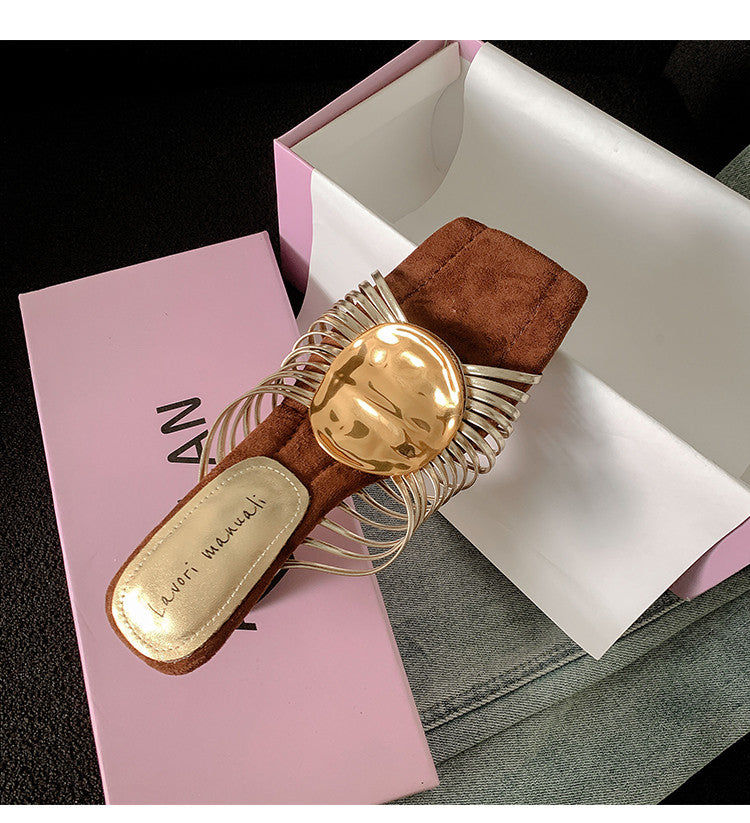 Karin Luna Bestseller Popular New Image  Comes with data plan included Resort Style Irregular Heel Thin Strap Slippers