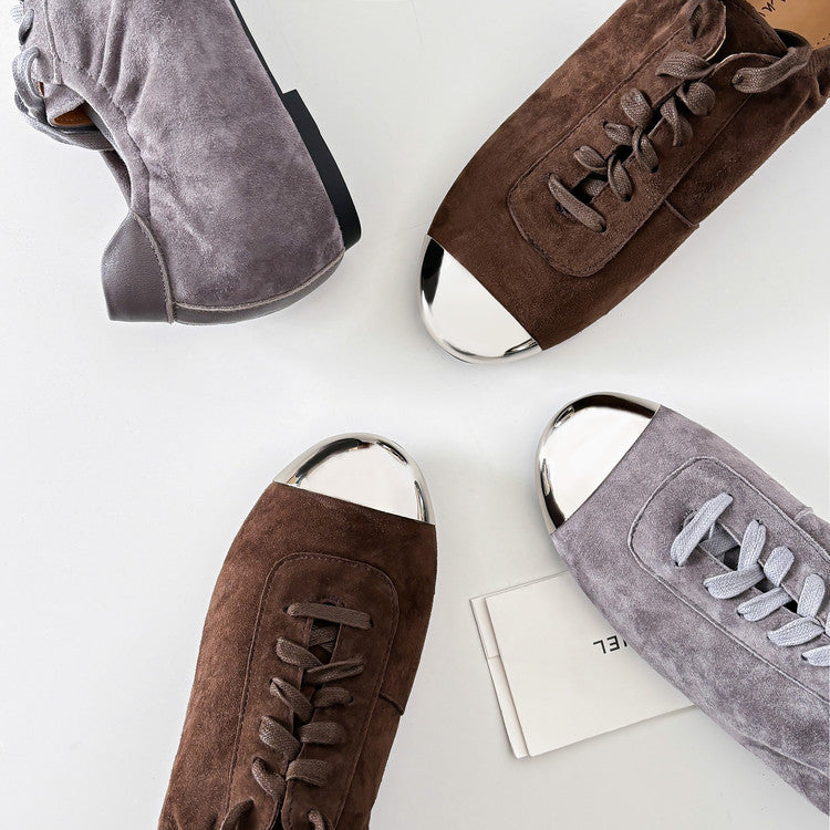 Karin Luna In Stock In Stock  High-end Metal Toe Lace-up Flats