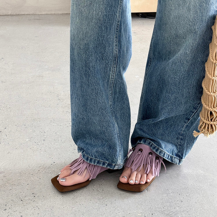 Karin Luna  Tassel Series~Spot Goods  In-stock Clip-toe Square Toe Sandals