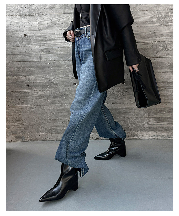 Karin Luna Elegant Pointed Toe Hidden Wedge Short Boots