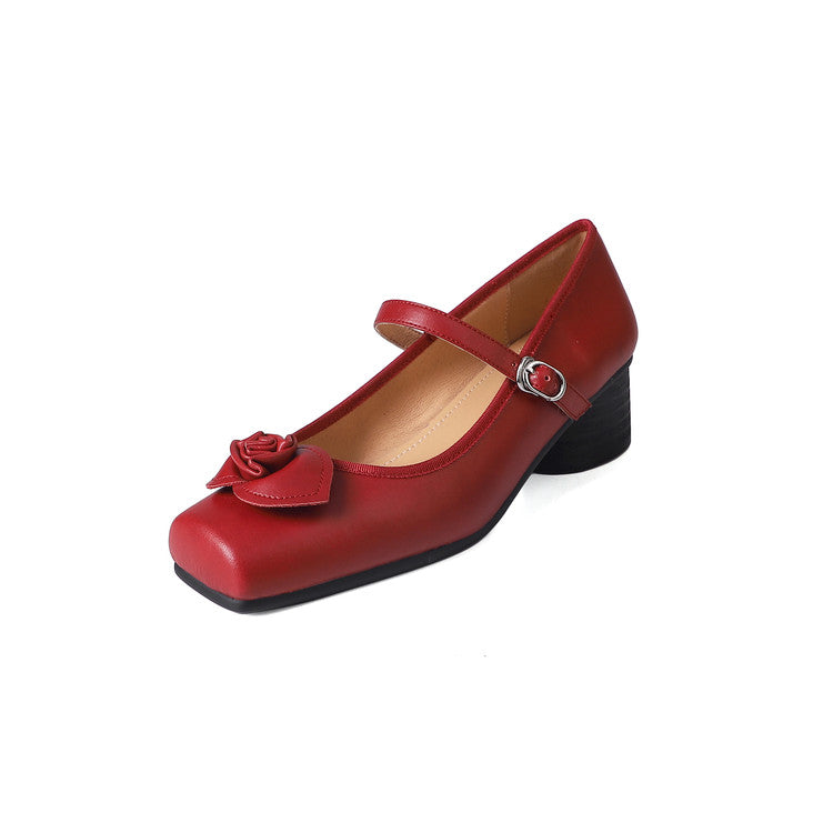 Karin Luna In Stock Spot Goods  Vintage Three-Dimensional Camellia Square-Toed Mary Jane Shoes