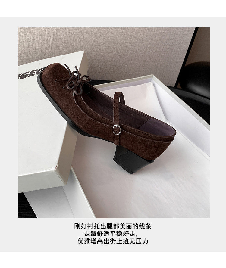 Karin Luna In Stock Spot Goods   One-strap Bowknot Square Toe Chunky Heel Mary Jane Shoes
