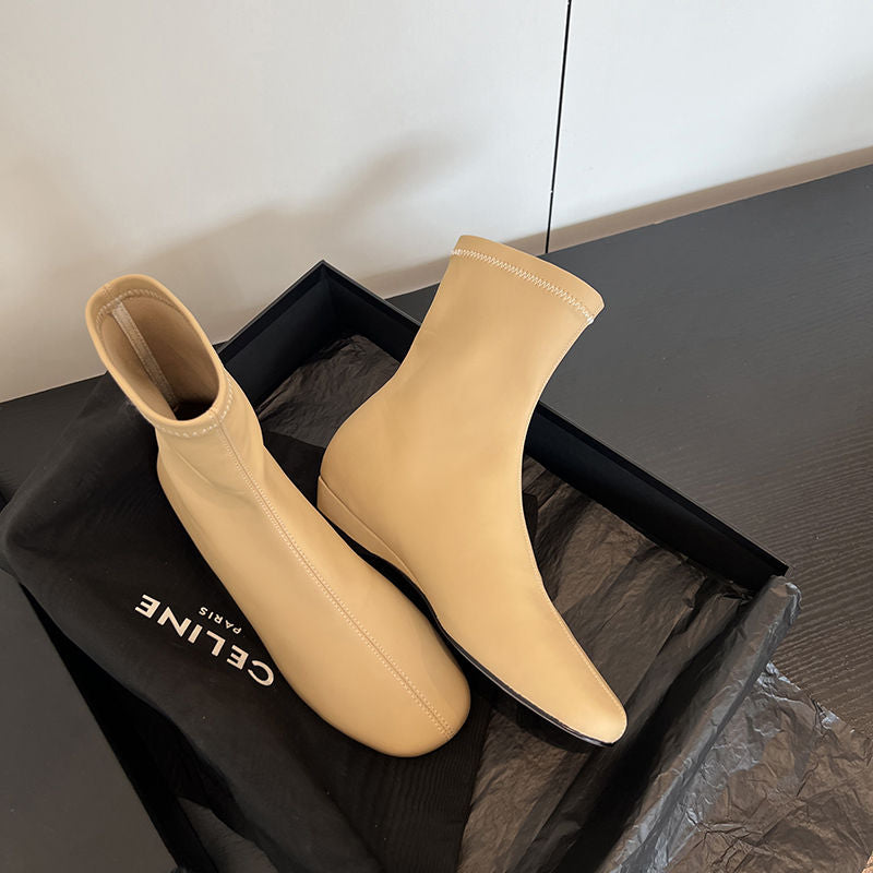 Karin Luna In Stock Spot Goods Round Toe Basic Stretch Slim Short Boots