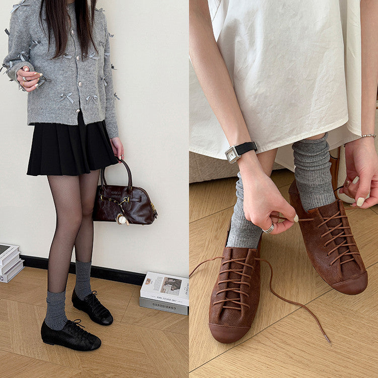 Karin Luna In Stock In Stock   Xiaohongshu Hot-Selling Lace-Up Round-Toe Deep Mouth Single Shoes