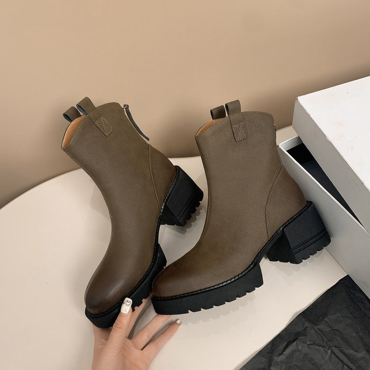 Karin Luna In Stock Versatile Round Toe Chunky Heel Ankle Boots