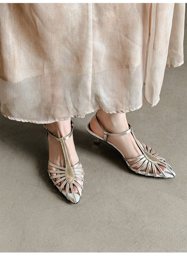 Karin Luna In Stock Spot Goods Open-toe French Style Metal Heel Sandals