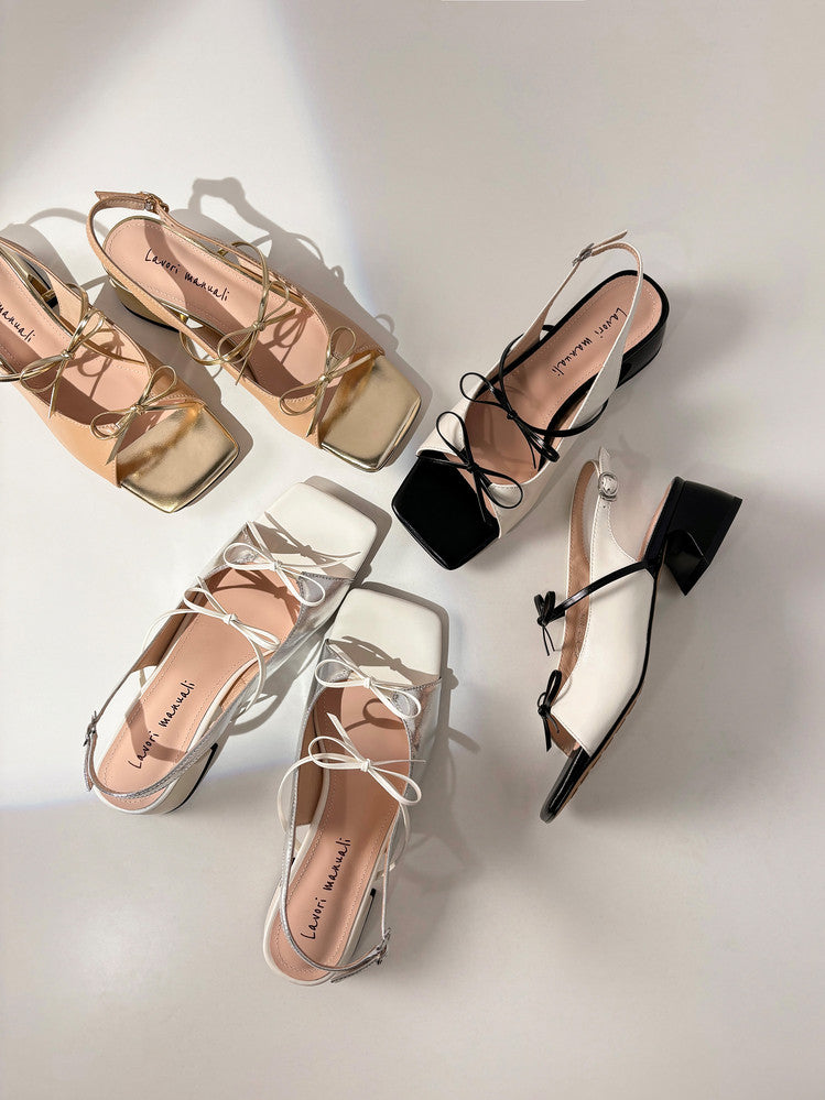 Karin Luna In Stock Spot Goods Square Toe Double Bow Thick Heel Sandals