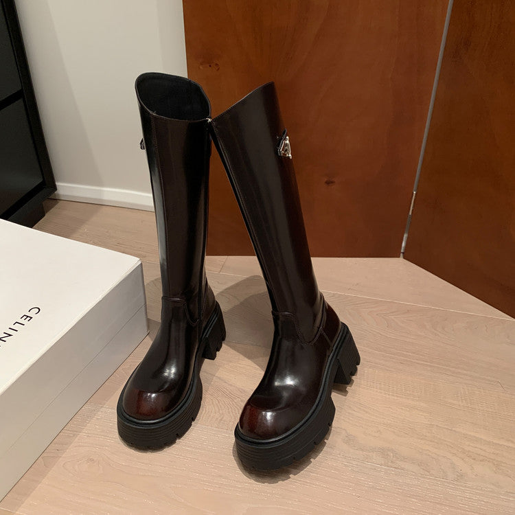 Karin Luna In Stock In Stock  Round Toe Thick Sole Belt Buckle Side Zipper Knight Boots