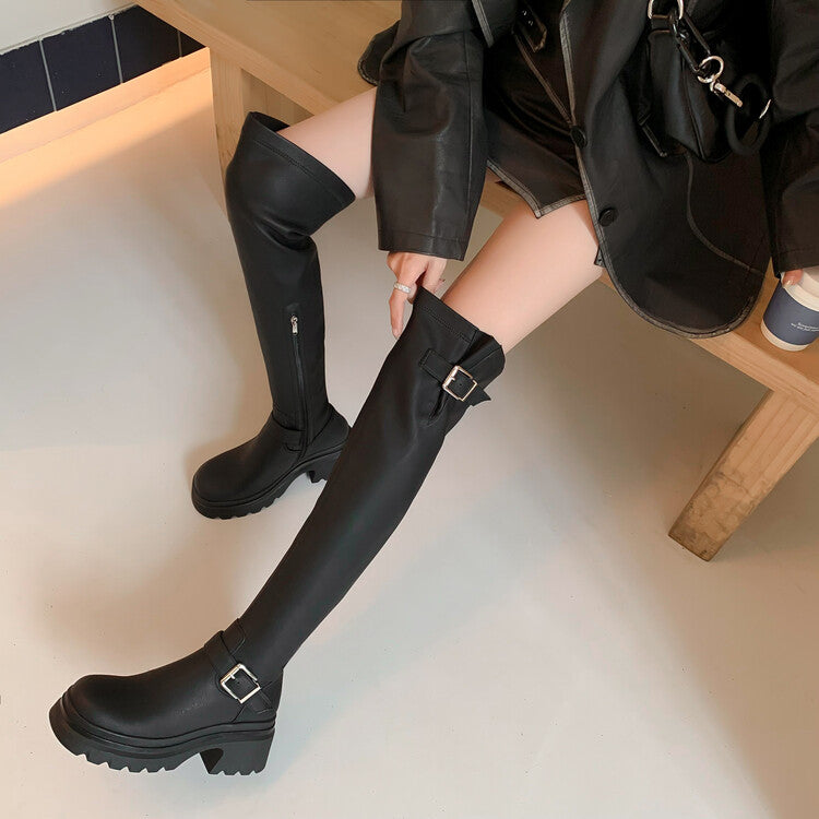 Karin Luna In Stock   Thick Sole Round Toe Basic Versatile Casual Long Boots