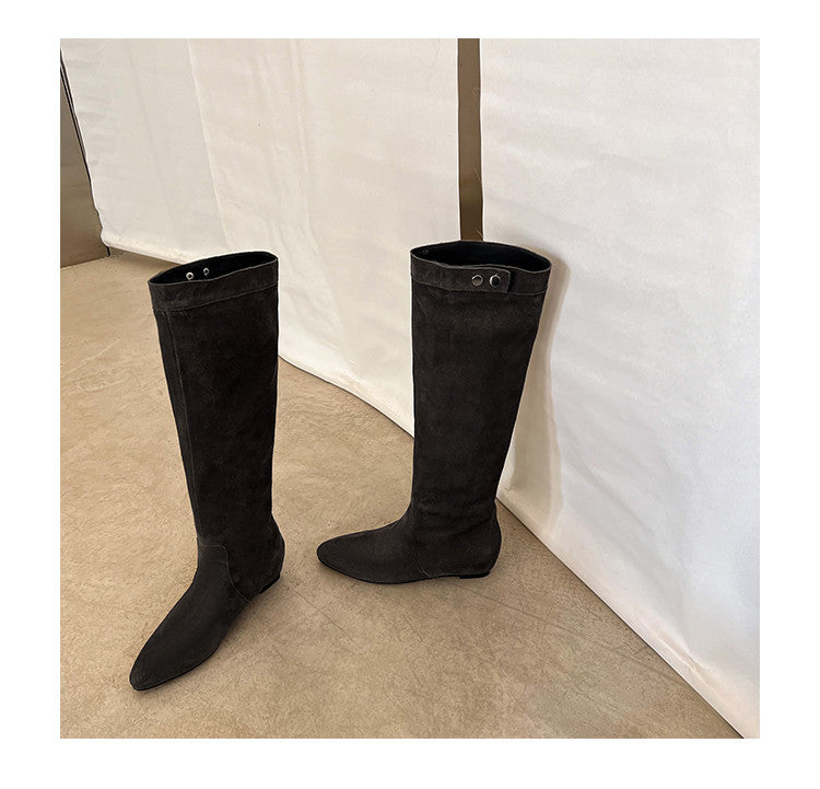Karin Luna In Stock Spot Goods  Bestselling Suede Leather Sold Out Fast: Pile of Matte Inner Height-Increasing Western Boots