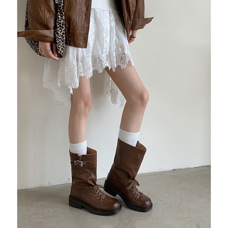 Karin Luna Bestseller Large Tube Thick Sole Martin Boots with Belt Buckle