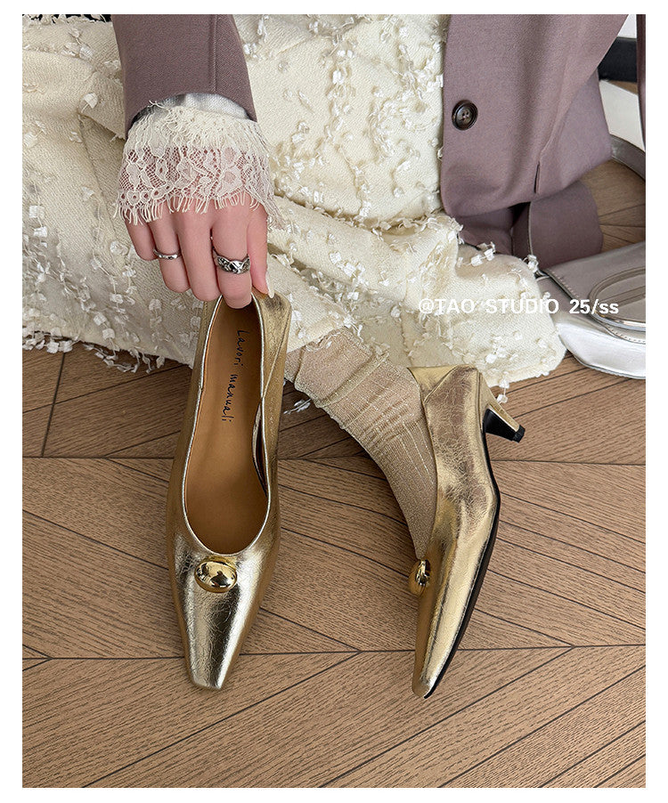Karin Luna In Stock In Stock ~Basic Versatile French Style Small Square Toe Shallow Mouth Single Shoes
