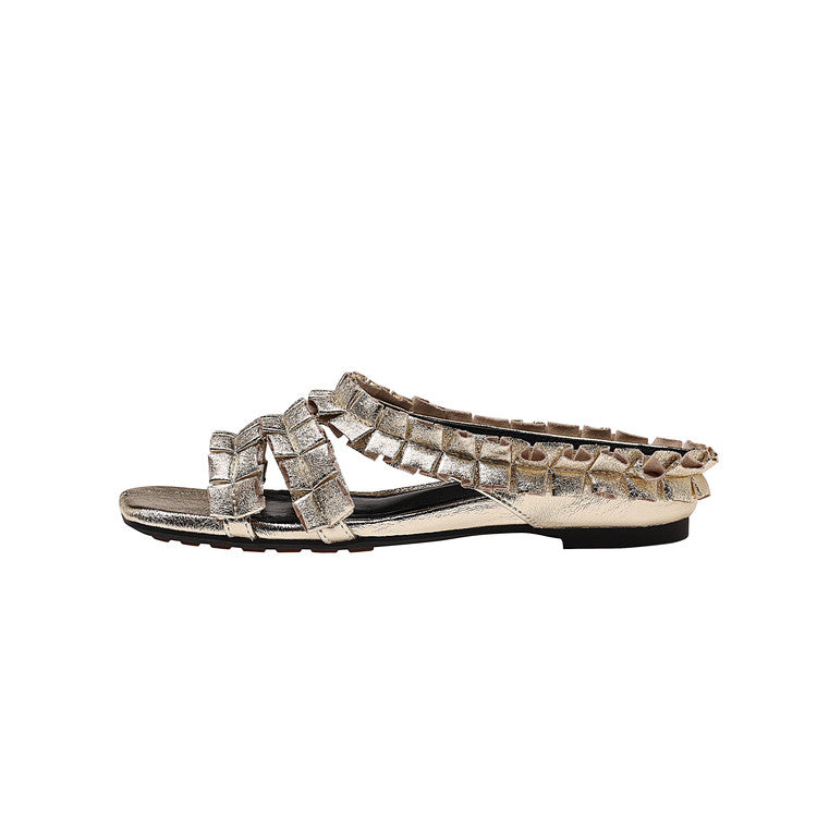 Karin Luna In Stock   Spot Goods  Niche Design Square-Toed Pleated Flat Slippers