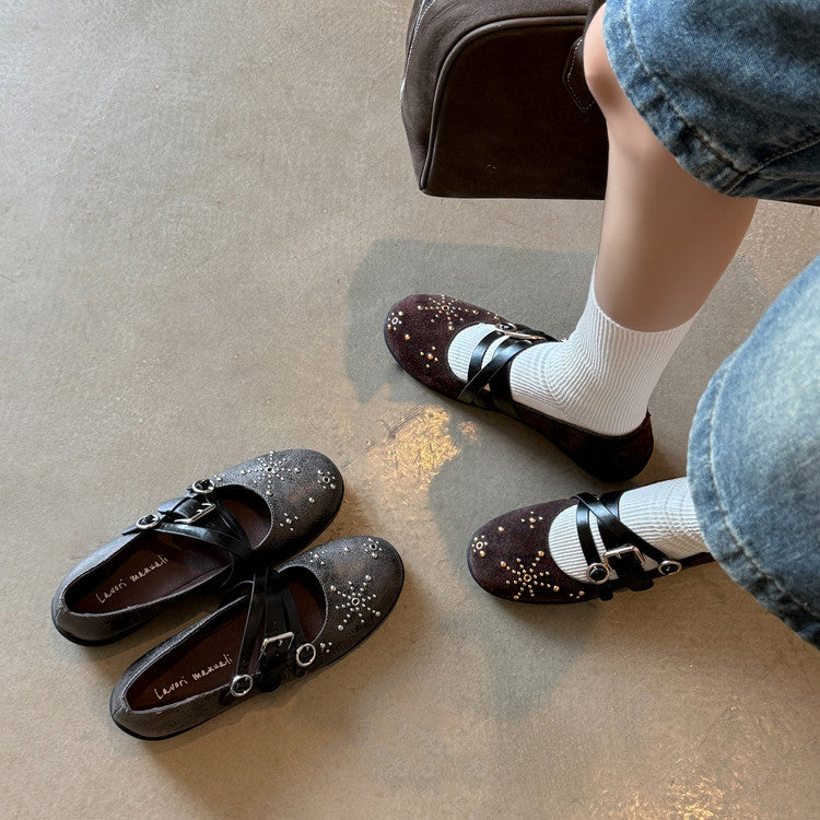 Karin Luna In Stock Spot Goods Studded Rivet Hidden Wedge Mary Jane Shoes
