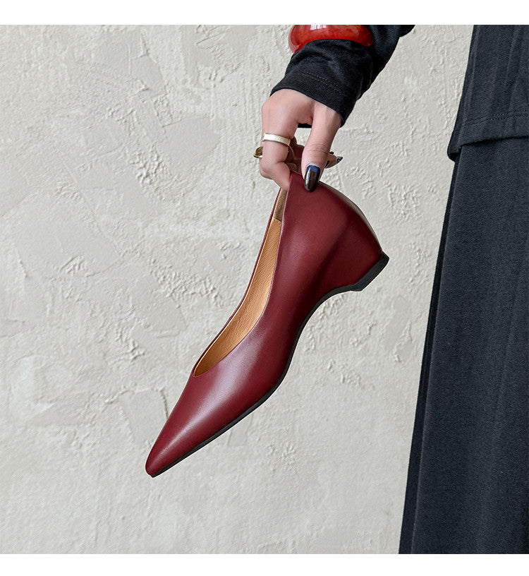 Karin Luna Full Layer Inside and Out~Basic Versatile Retro French Pointed Toe Irregular Heel Single Shoes