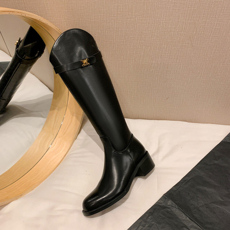 Karin Luna In Stock Classic Style Now Round Toe Flat Bottom Casual Slimming Knight Boots
