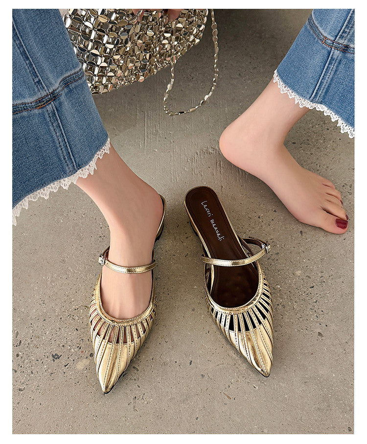 Karin Luna Casual Feel~In stock Pointed Toe Hollow Design Note Pointed Toe Slippers