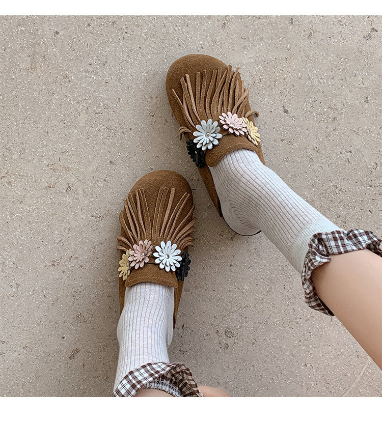 Karin Luna   Tassel Three-Dimensional Flower Thick-Soled Closed-Toe Slippers