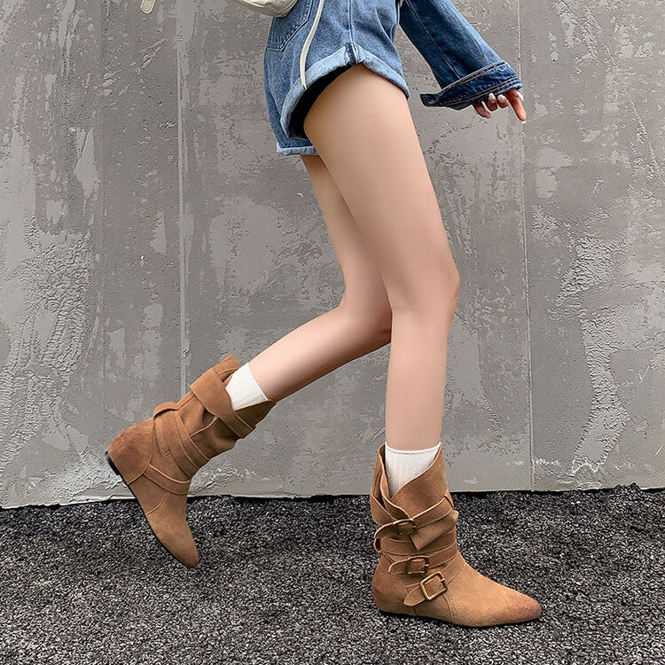 Karin Luna Cow Leather Small Square Toe Belt Buckle Fashion Boots