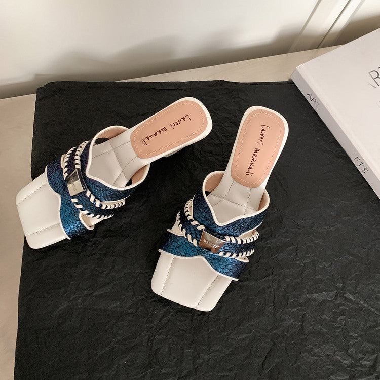 Karin Luna Fish Skin Series~ Hot-selling Square-Toe Slippers with Built-in Traffic