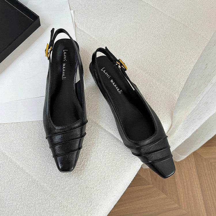 Karin Luna French Retro Square Toe Wrinkled Closed-Toe Sandals