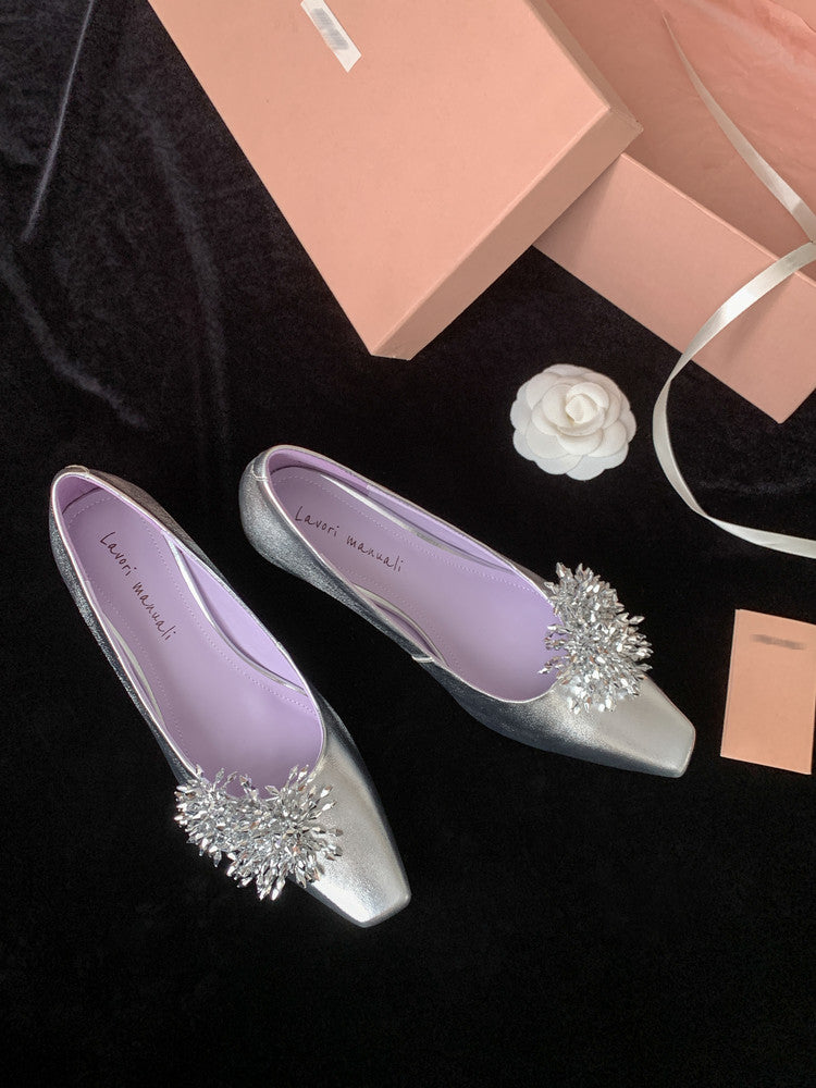 Karin Luna In Stock Spot Goods Exquisite Fireworks Buckle Small Square Toe Chunky Heel Commuter Shoes