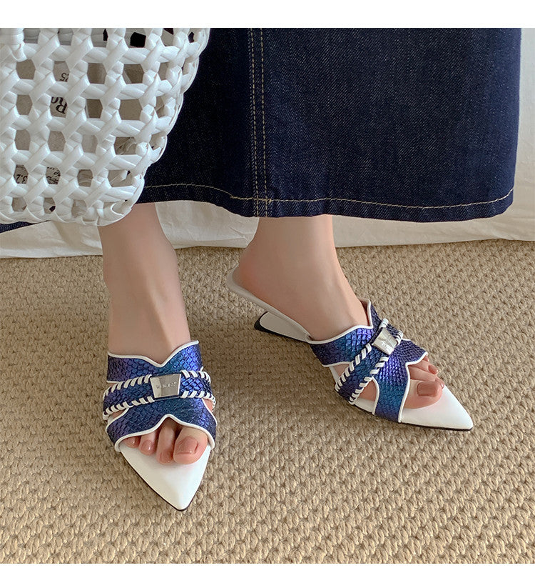 Karin Luna Fish Skin Series~Minimalist Pointed Toe Hot-Selling Unique Heel Slippers