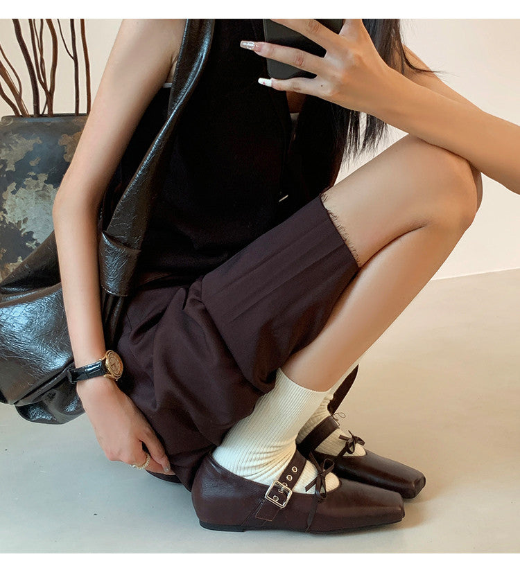 Karin Luna In Stock Spot Goods  Square Toe Internal Height Increase Detachable Bowknot