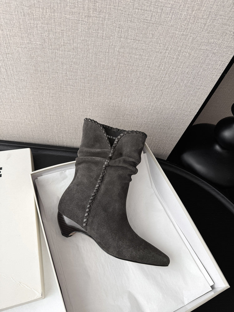 Karin Luna Elegant Style Small Square Toe Pleated Short Boots