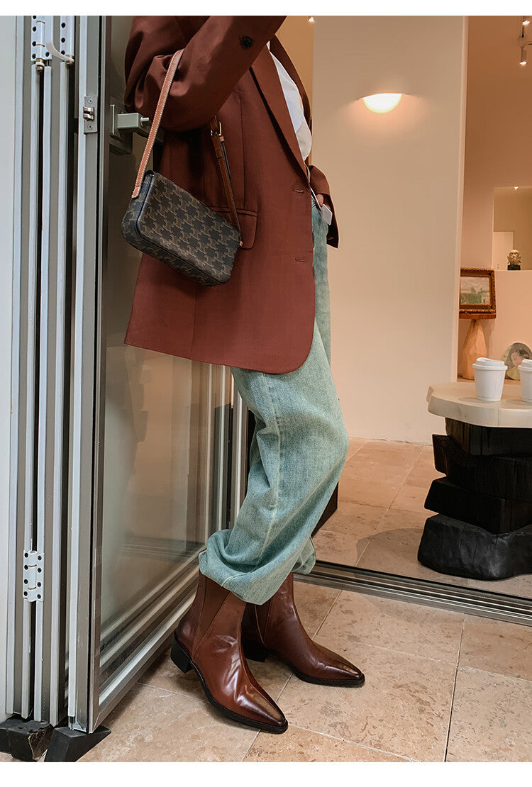 Karin Luna In Stock In stock   Classic first-layer cowhide Chelsea elastic ankle boots