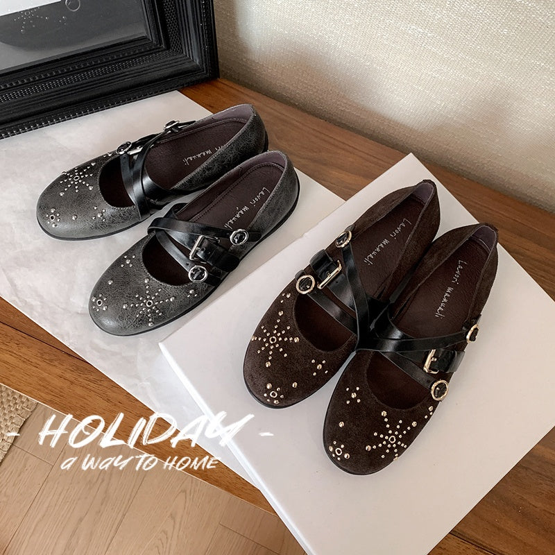 Karin Luna In Stock Spot Goods Studded Rivet Hidden Wedge Mary Jane Shoes