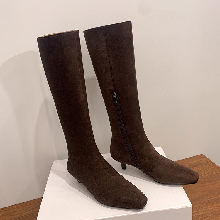 Karin Luna In Stock Spot Goods   Small Square Toe Thin Heel Elegant Slimming Long Boots